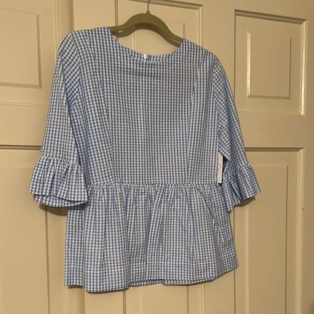 Collyn Raye size S Blue Gingham Blouse with Ruffle Sleeves